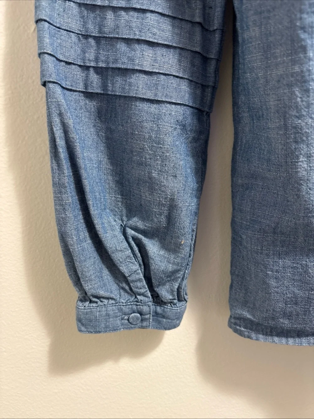 J.Crew Popover Chambray Ruffle Neck Peasant Top Womens XXS Long Sleeve Cotton - Picture 10 of 16